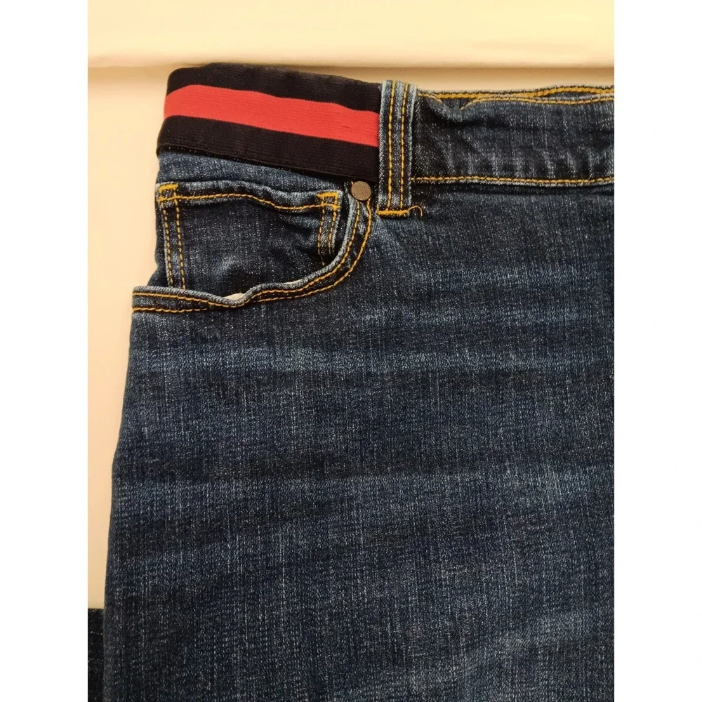 CAbi Women's Blue Denim Button‎ Fly High Rise Skinny Jeans Red Stripe Size 16 - Picture 7 of 16